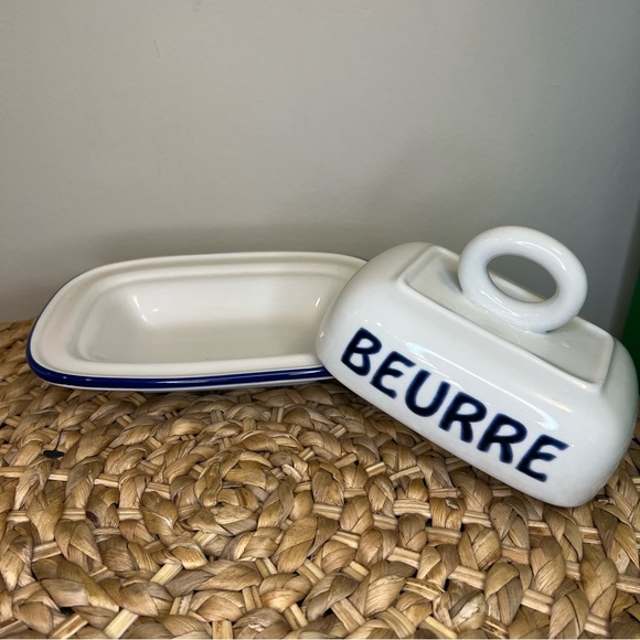 WILLIAMS SONOMA BISTRO FRANCAIS CONFITURE JAM & BUTTER DISH 2012 FRENCH WRITING - Picture 10 of 12